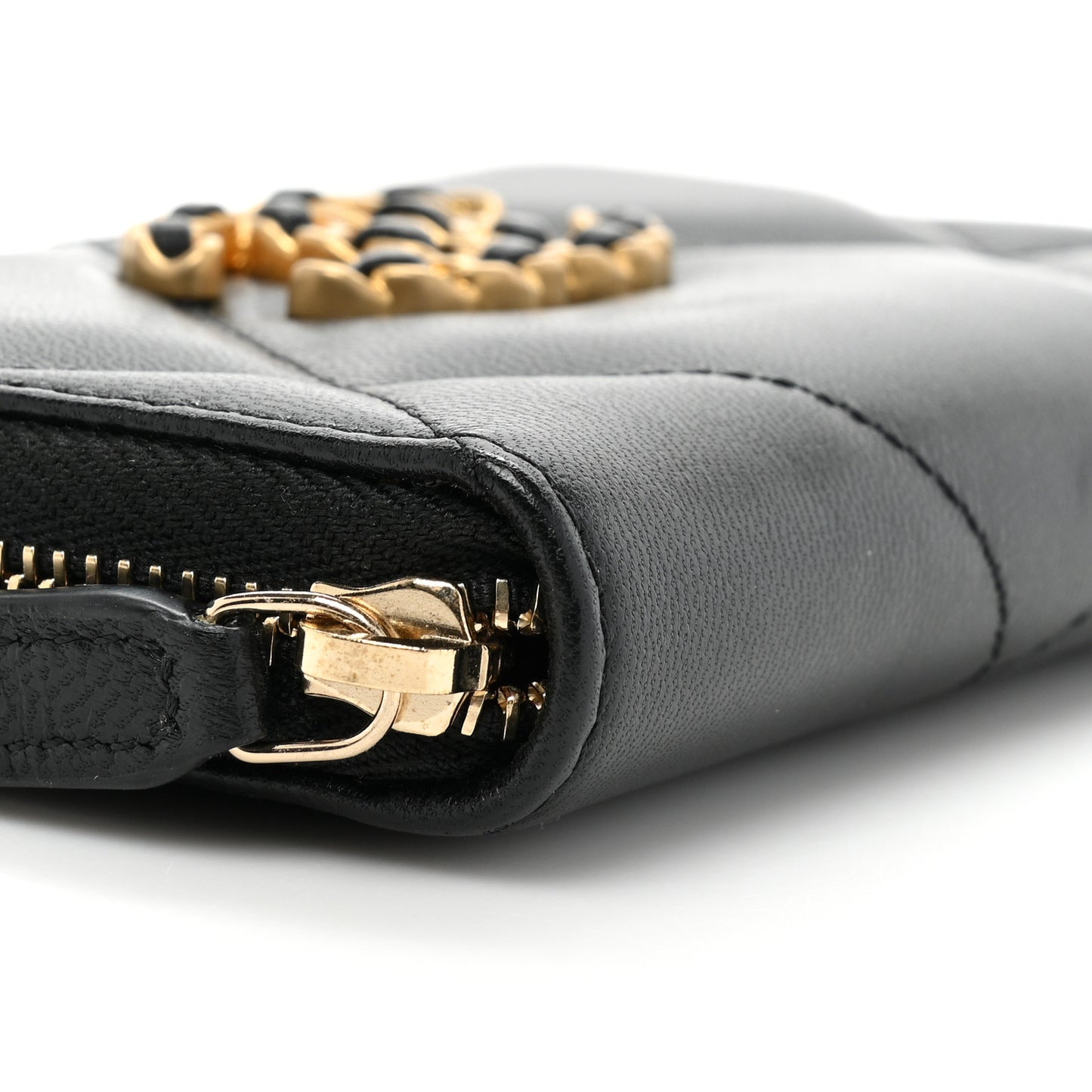 Lambskin Quilted Chanel 19 Zip Around Coin Purse Wallet Black