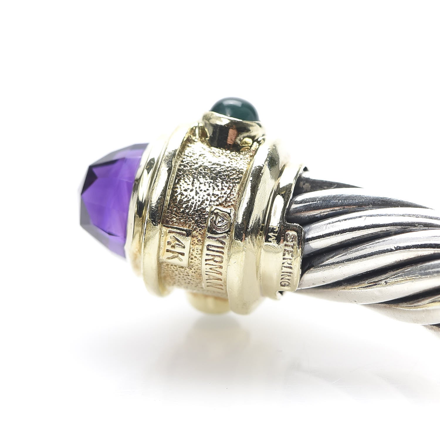 David Yurman Sterling Silver 14K Yellow Gold Amethyst Garnet Green Onyx Cabochon 10mm Cable Renaissance Bracelet 5 of 5