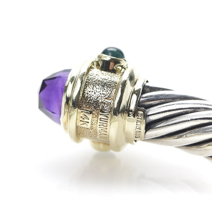 David Yurman Sterling Silver 14K Yellow Gold Amethyst Garnet Green Onyx Cabochon 10mm Cable Renaissance Bracelet 5 of 5