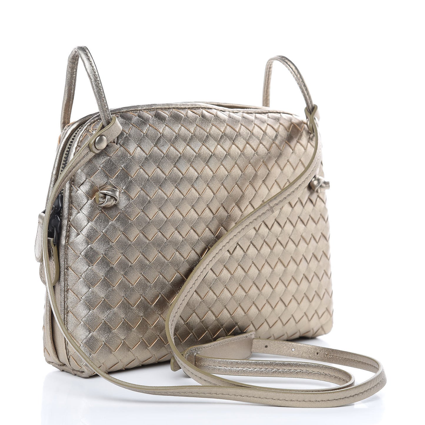 Metallic Grosgrain Intrecciato Pillow Crossbody Messenger Fume