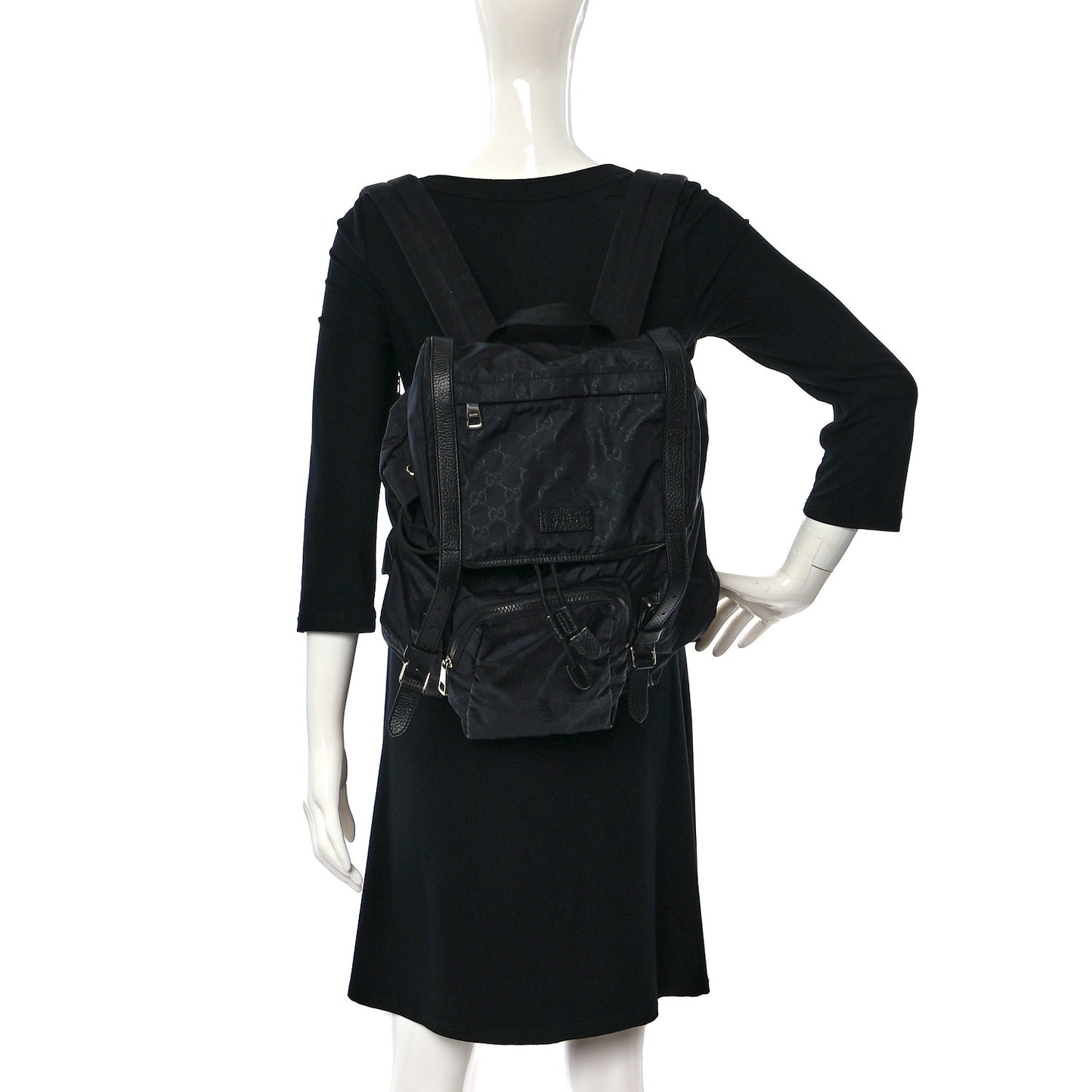 Nylon Monogram Medium Light Double Buckle Backpack Black