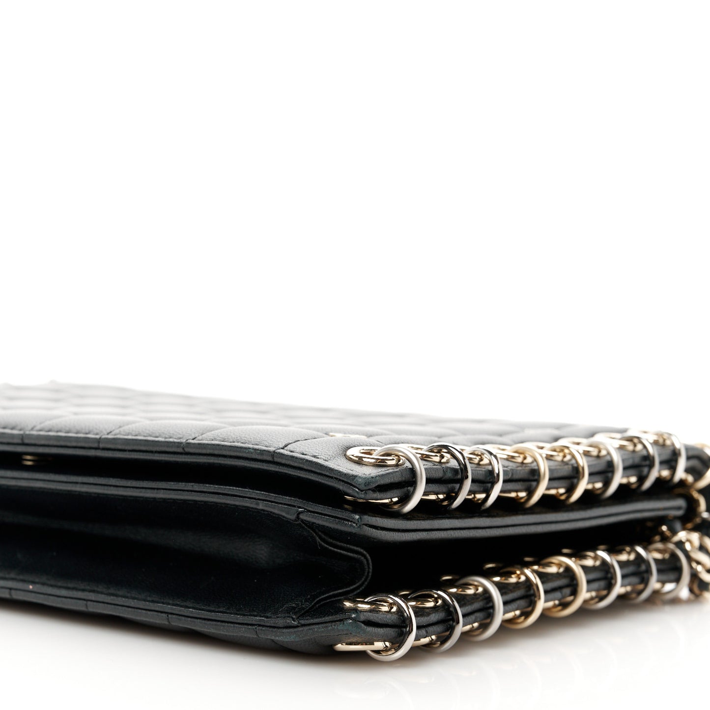 Lambskin Chocolate Bar Piercing CC Studded Small Chain Flap Bag Black