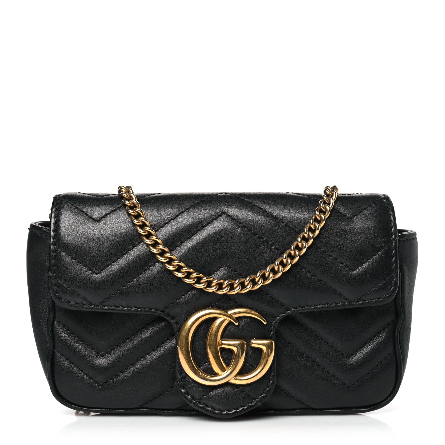 Calfskin Matelasse Super Mini GG Marmont Shoulder Bag Black