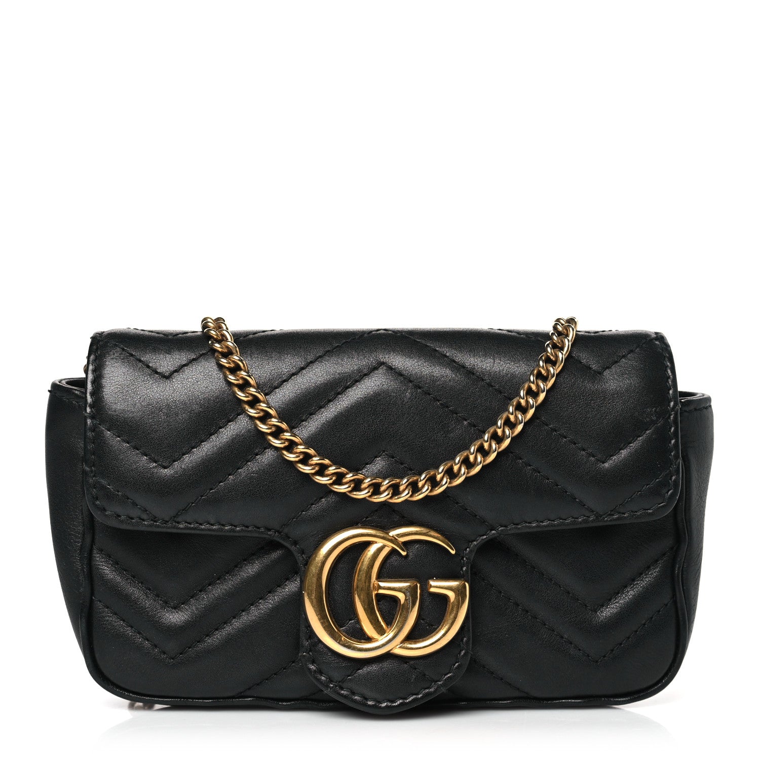 Gucci Calfskin Matelasse Super Mini GG Marmont Shoulder Bag Black 1 of 9