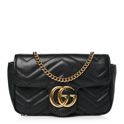 Gucci Calfskin Matelasse Super Mini GG Marmont Shoulder Bag Black 1 of 9