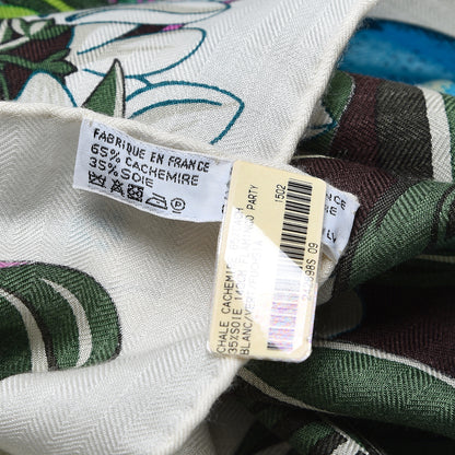 Hermes Cashmere Silk Flamingo Party Shawl 140 Blanc Vert Fuchsia 3 of 4