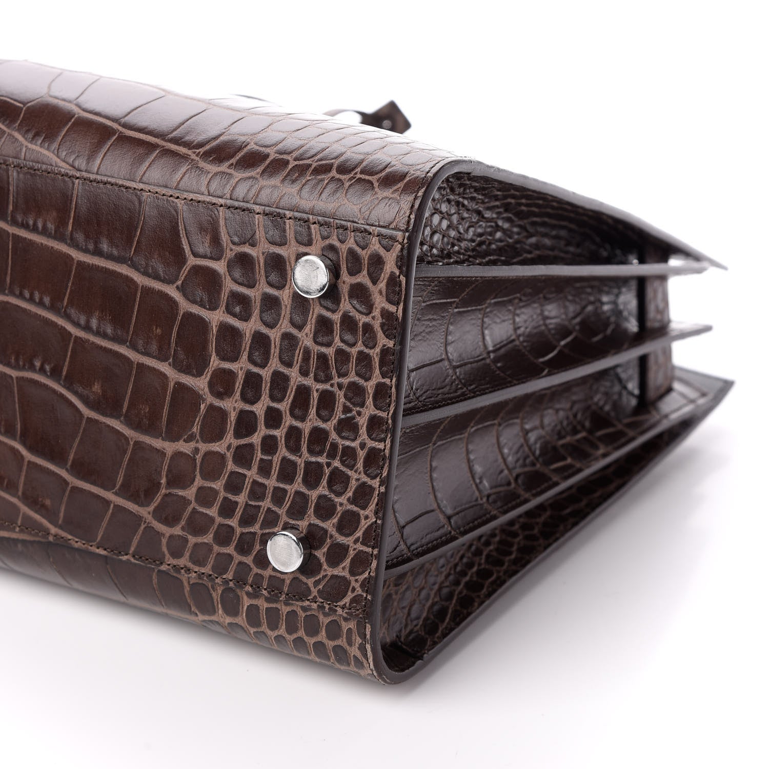 Saint Laurent Calfskin Crocodile Embossed Small Sac De Jour Brown 8 of 9