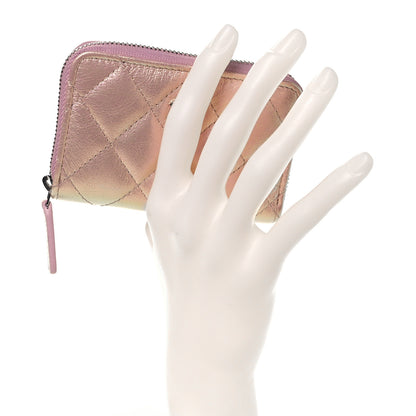 Chanel Iridescent Lambskin Quilted Zip Around Coin Purse Wallet Pink 2 of 9