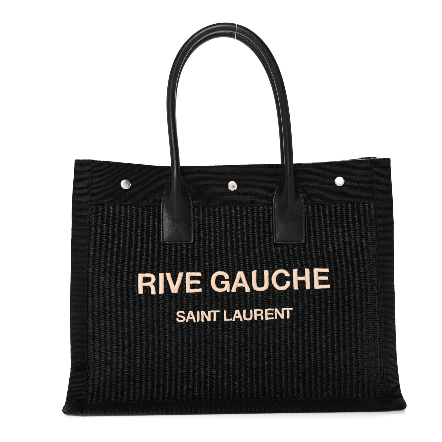 Raffia Linen Calfskin Small Rive Gauche Tote Black