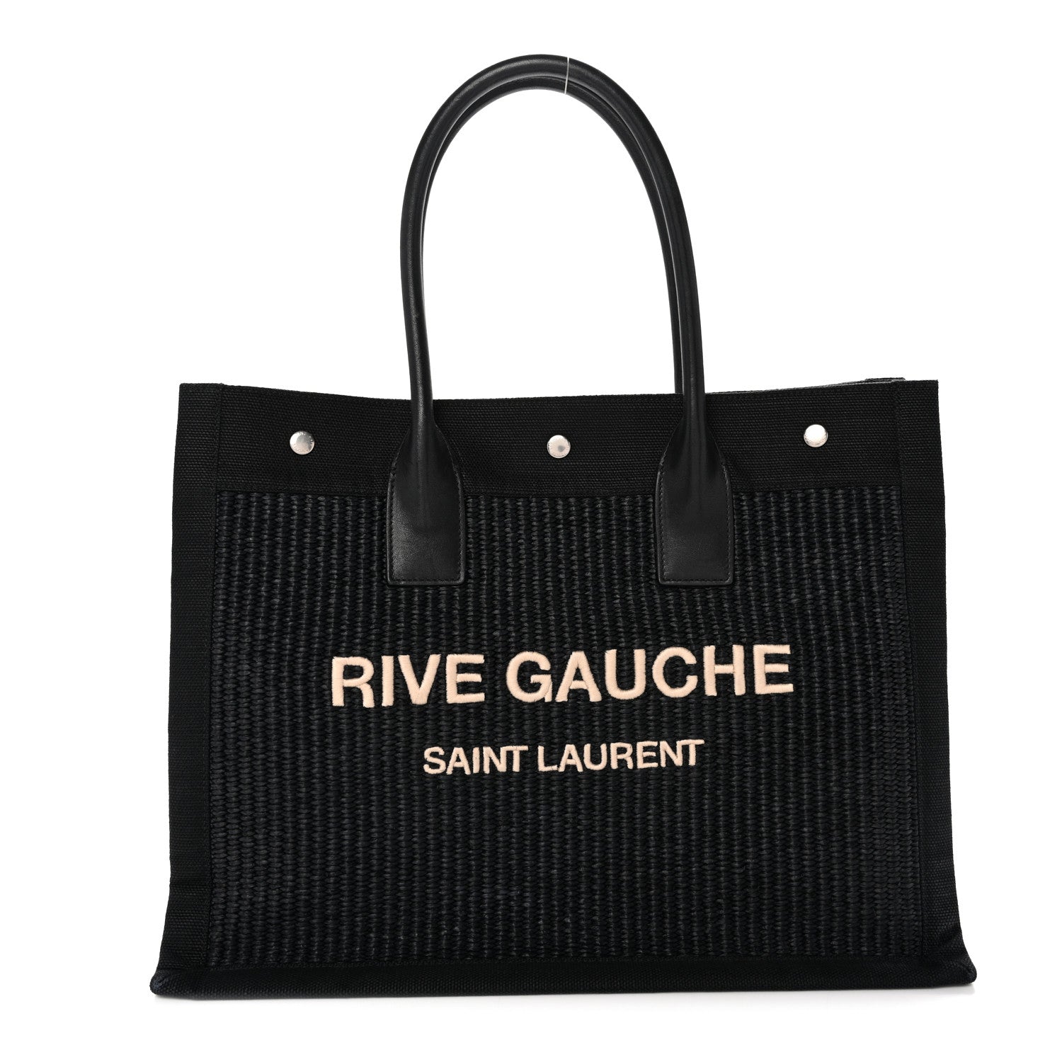 Saint Laurent Raffia Linen Calfskin Small Rive Gauche Tote Black 1 of 14