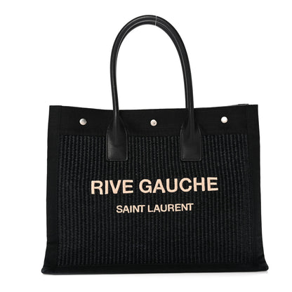 Saint Laurent Raffia Linen Calfskin Small Rive Gauche Tote Black 1 of 14