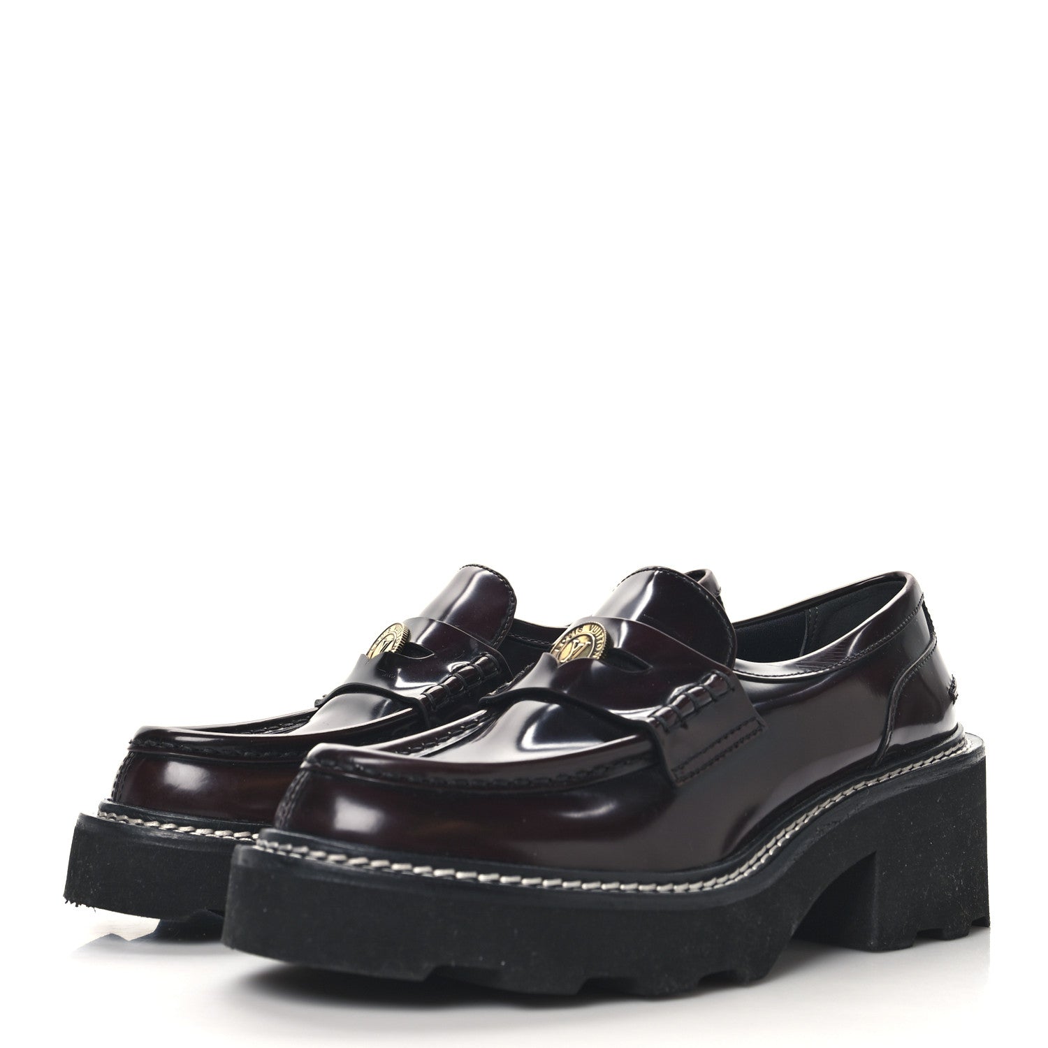 Louis Vuitton Glazed Calfskin LV Beaubourg Loafer 38 Bordeaux Red 4 of 9