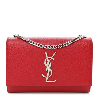 Saint Laurent Grain De Poudre Small Monogram Kate Satchel Red 1 of 7
