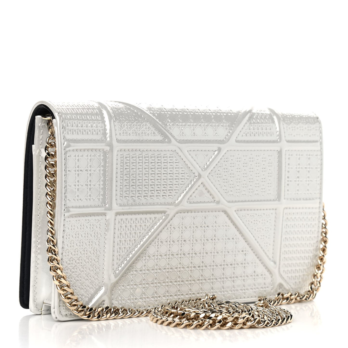 Patent Micro-Cannage Diorama Wallet on Chain Pouch White