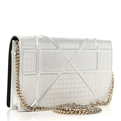 Christian Dior Patent Micro-Cannage Diorama Wallet on Chain Pouch White 3 of 8