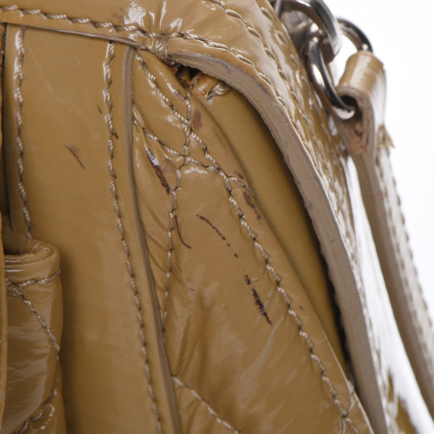 Patent Quilted Day Glo Flap Bag Beige