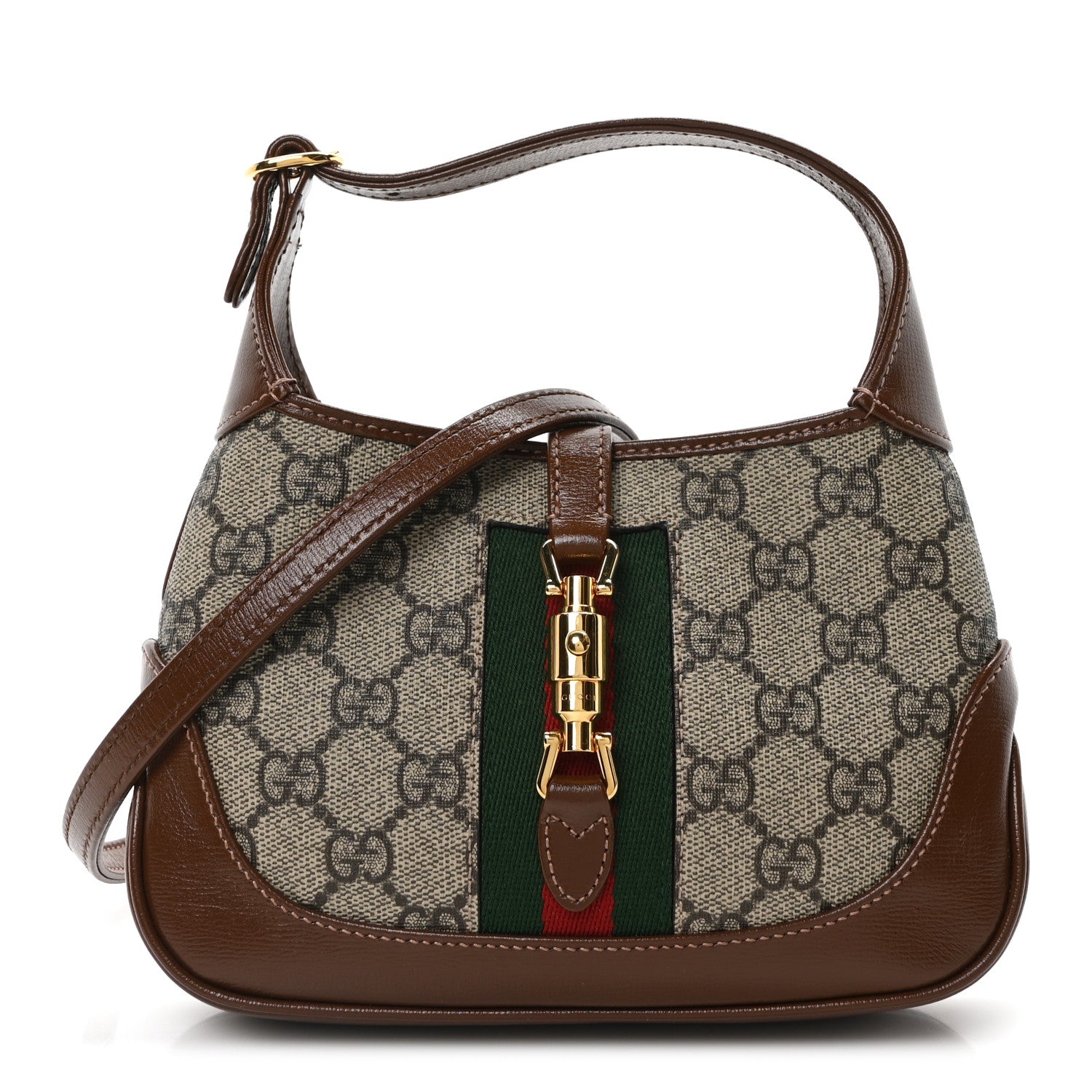 Gucci GG Supreme Monogram Azalea Calfskin Web Mini Jackie 1961 Hobo Beige Ebony Brown Sugar 1 of 10