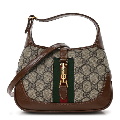 Gucci GG Supreme Monogram Azalea Calfskin Web Mini Jackie 1961 Hobo Beige Ebony Brown Sugar 1 of 10