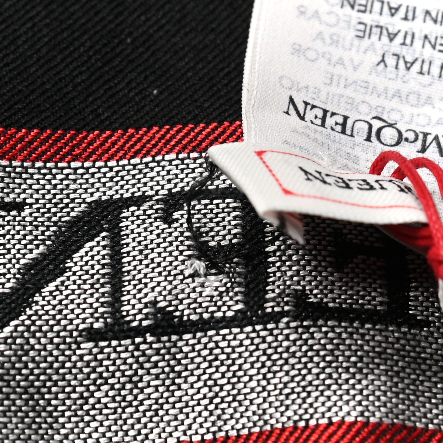 Alexander McQueen Wool Silk Selvedge Scarf Black Red 5 of 5