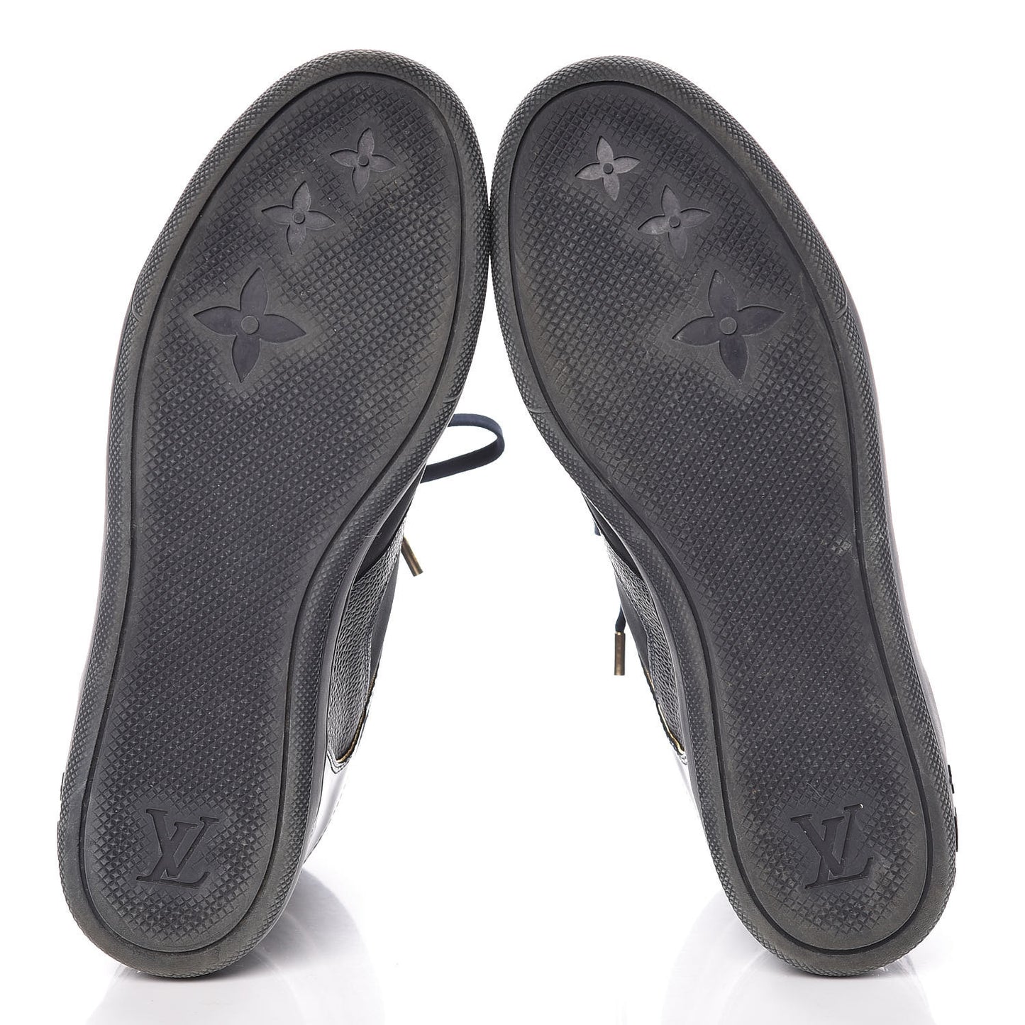 Calfskin Patent Suede Monogram Cliff Top Wedge Sneakers 41Navy