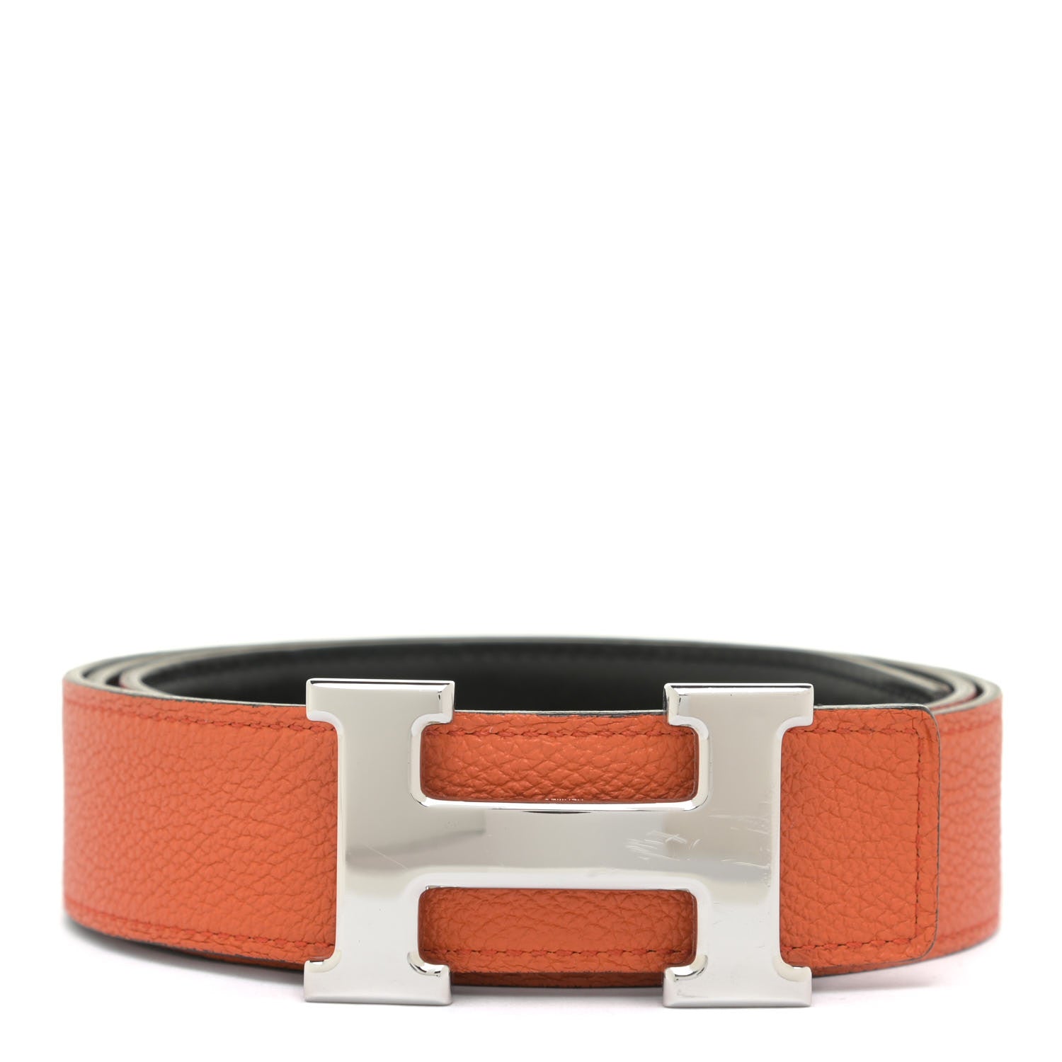 Hermes Box Togo 32mm H Belt 90 Black Orange 1 of 18
