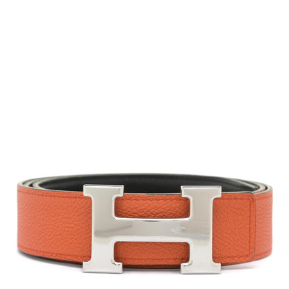 Hermes Box Togo 32mm H Belt 90 Black Orange 1 of 18