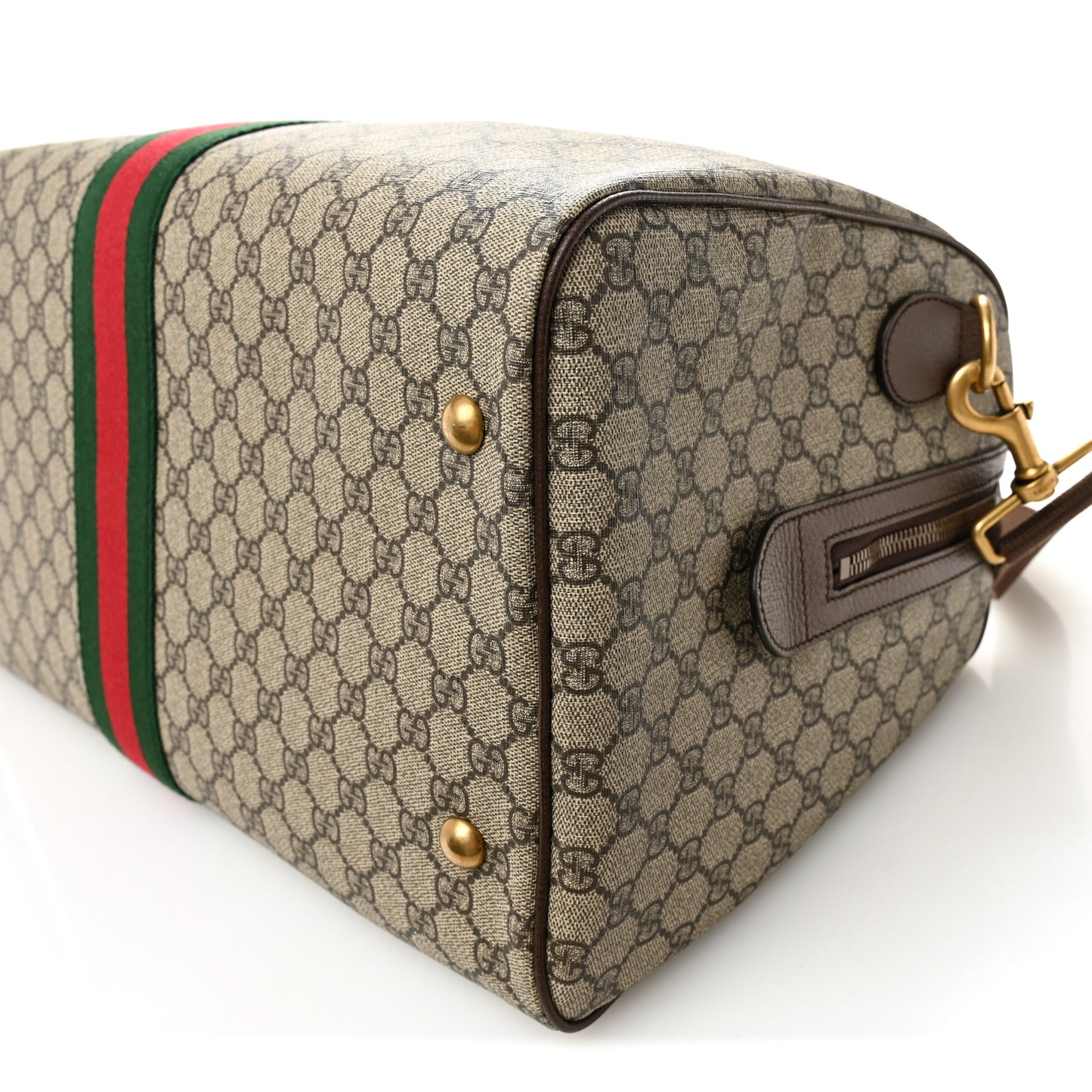 GG Supreme Monogram Textured Dollar Calfskin Web Medium Ophidia Carry-On Duffle Bag Beige Ebony New Acero