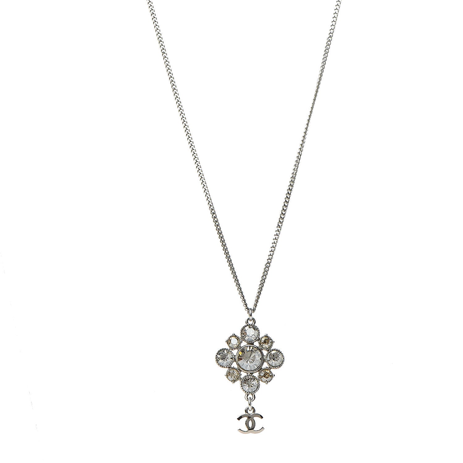 Chanel Crystal CC Drop Pendant Necklace Silver 1 of 5