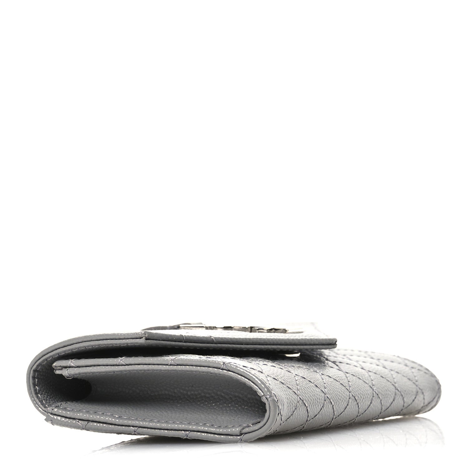 Saint Laurent Grain De Poudre Textured Mixed Matelasse Triquilt Small Monogram Envelope Wallet Stone Grey 4 of 7