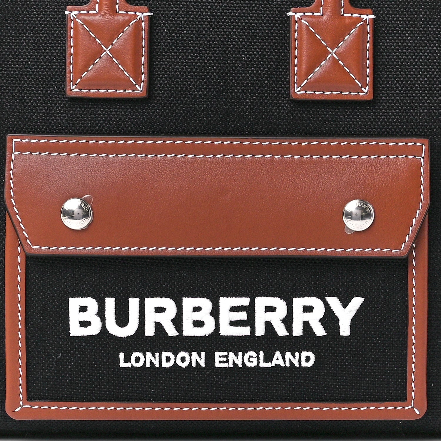 Burberry Canvas Smooth Calfskin Mini Two Tone Freya Tote Black Tan 9 of 13