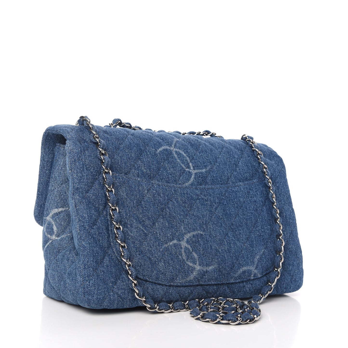 Denim Quilted CC Print Jumbo Single Flap Blue
