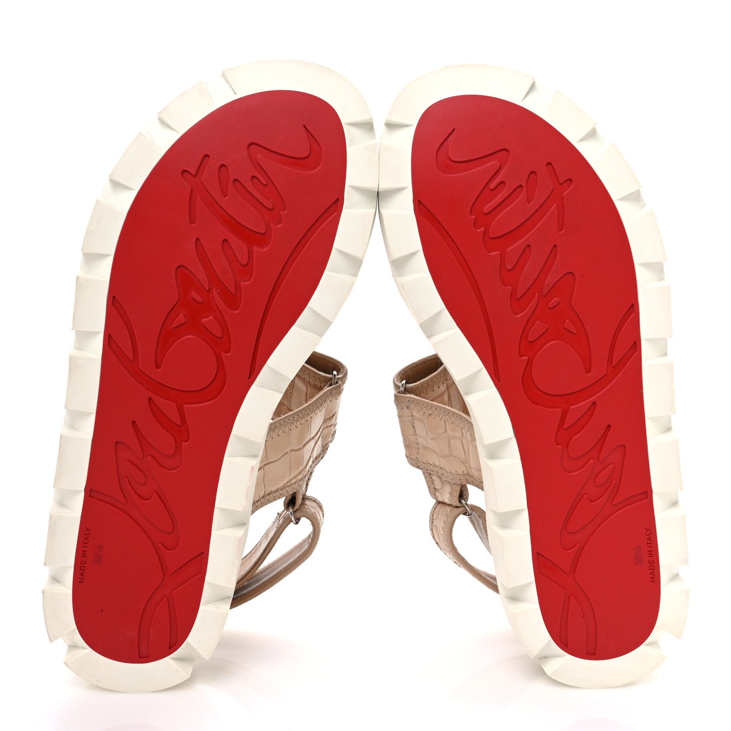 Calfskin Alligator Embossed Nappa Lock Cool Flat Sandals 38.5 Nougat
