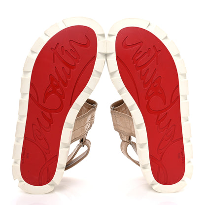 Christian Louboutin Calfskin Alligator Embossed Nappa Lock Cool Flat Sandals 38.5 Nougat 7 of 9