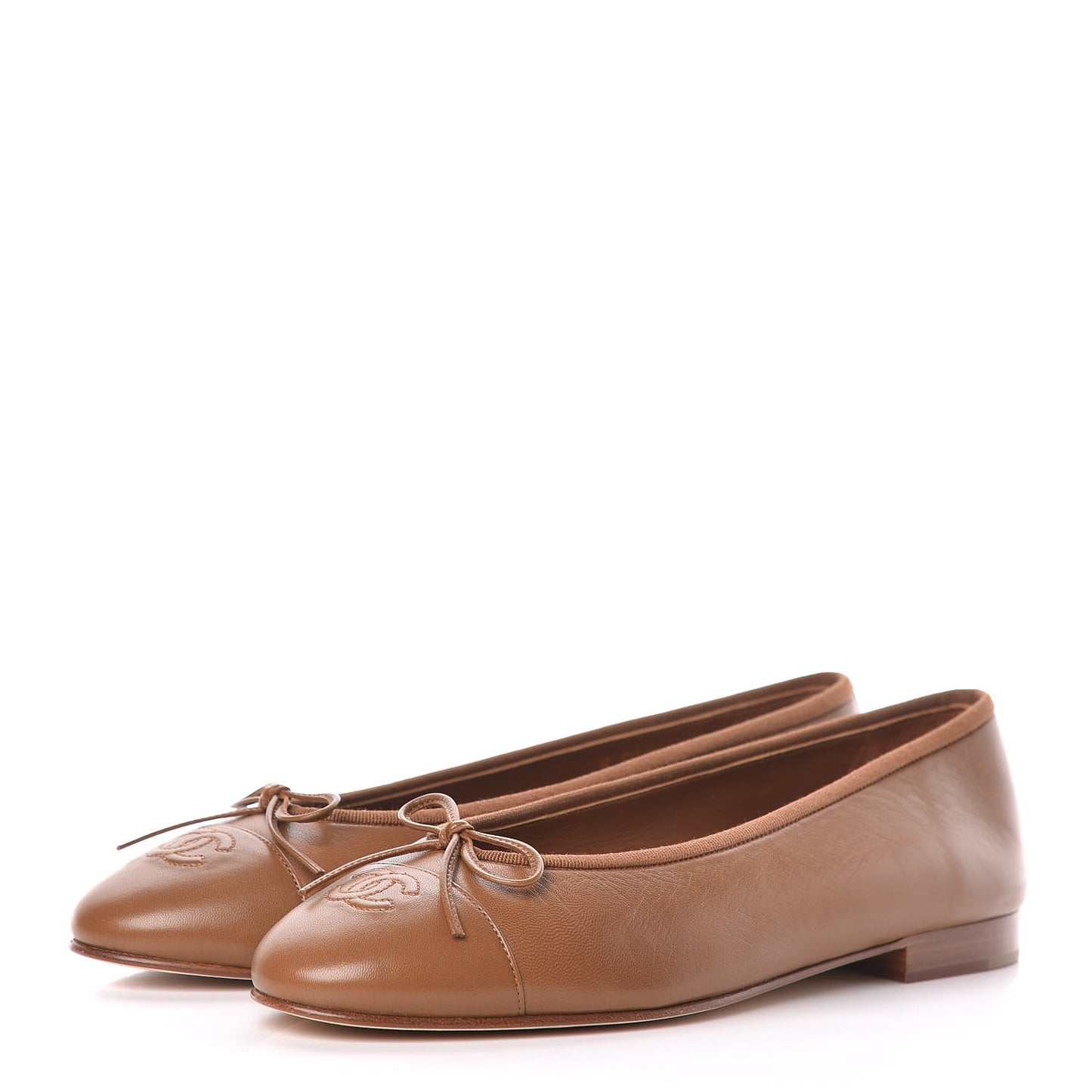 Lambskin Cap Toe Ballerina Flats 40.5 Camel