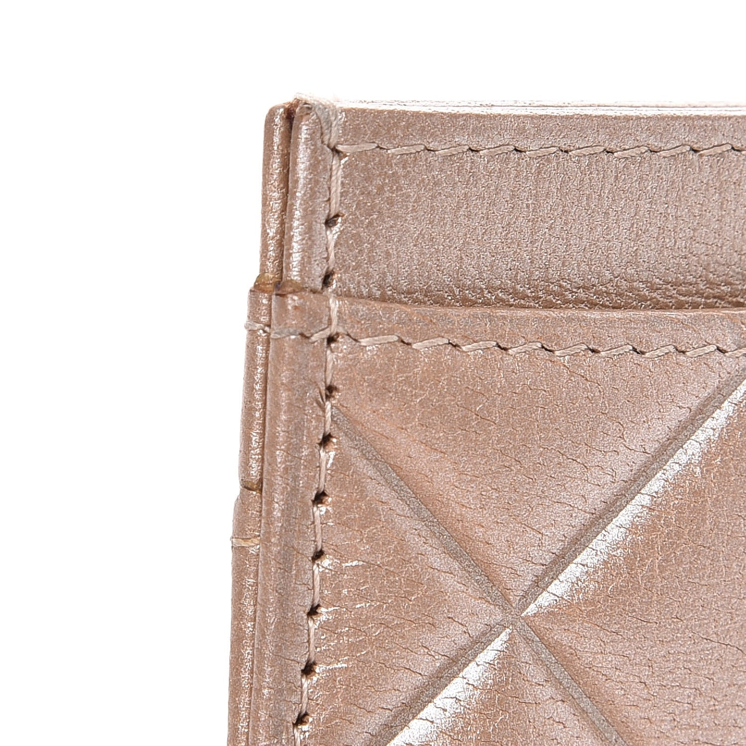 Chanel Metallic Lambskin Quilted Diamond CC Card Holder Beige 12 of 13