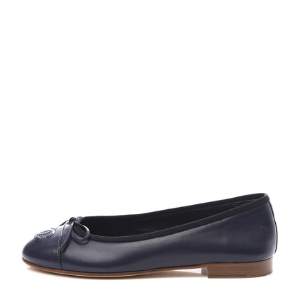 Chanel Lambskin CC Cap Toe Ballerina Flats 35 Navy 1 of 10