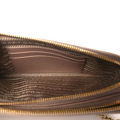 Prada Saffiano Lux Mini Double Zip Chain Crossbody Bag Cammeo 6 of 10