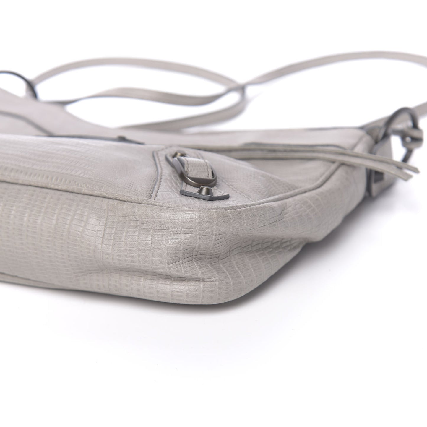 Agneau Lizard Embossed Classic Hardware Hip Gris Clair