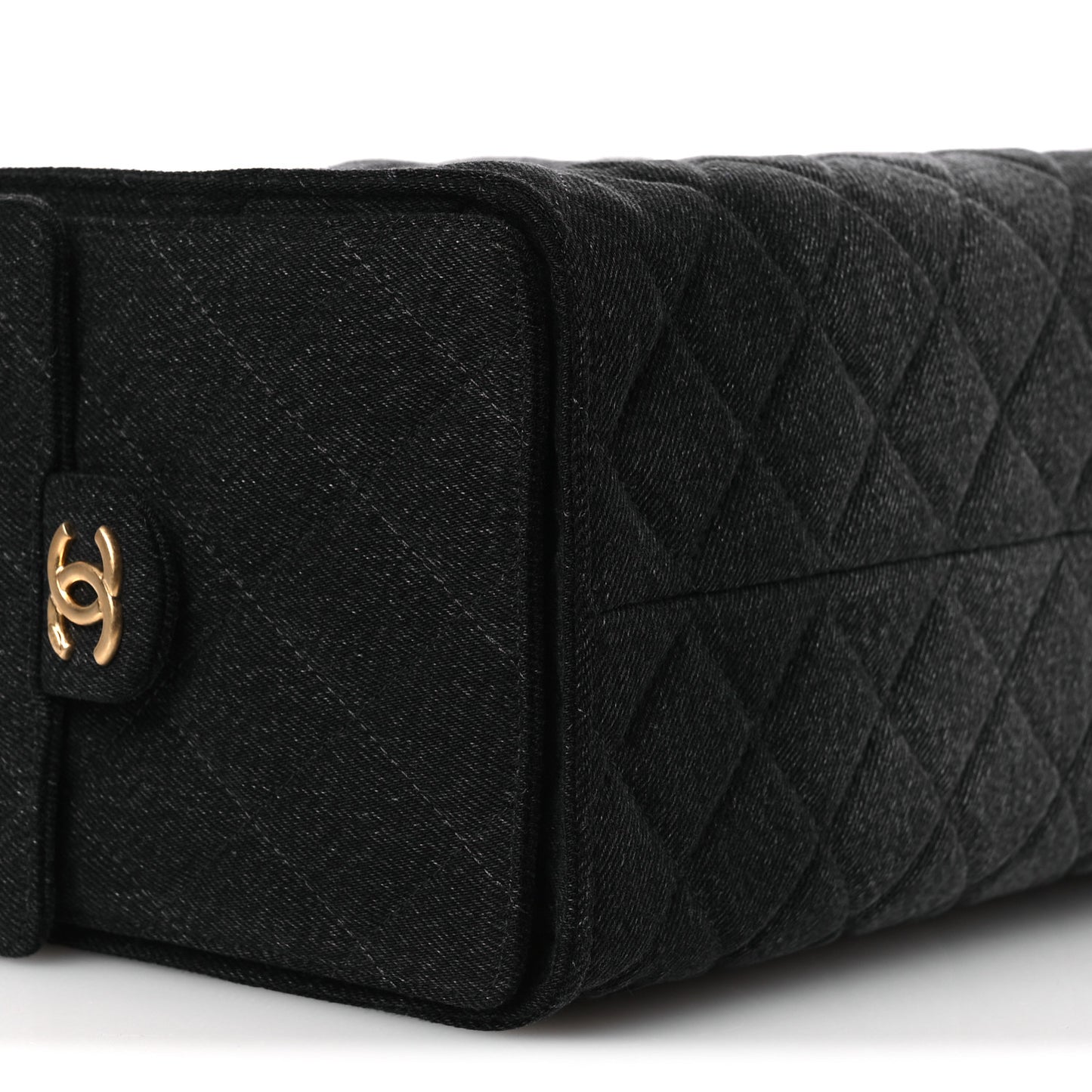 Washed Denim Quilted Medium Chanel 25 Handbag Black