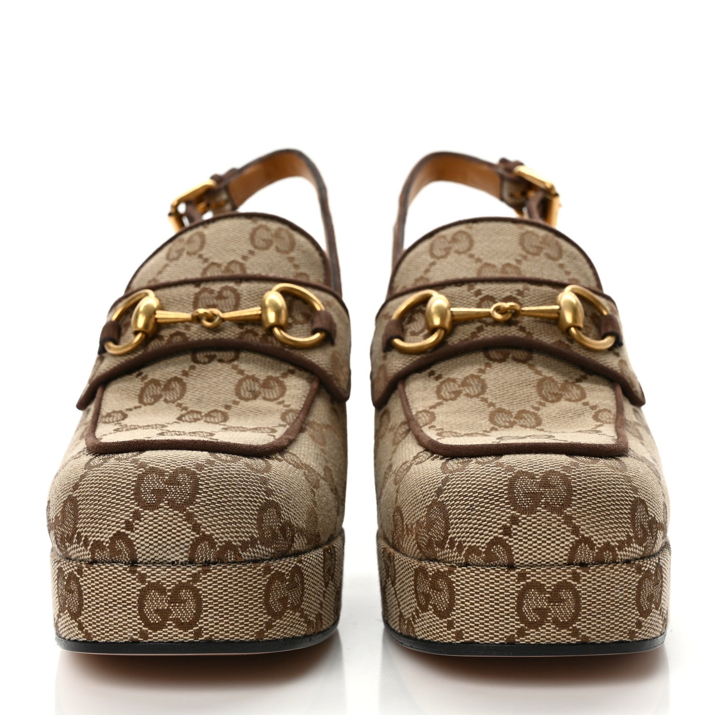 Monogram Kid Scamosciato Horsebit Platform 25/85mm Slingback Mules 40 Beige Ebony New Acero