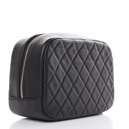 Chanel Grained Calfskin Quilted Medium Curvy Pouch Cosmetic Case Black 3 of 9
