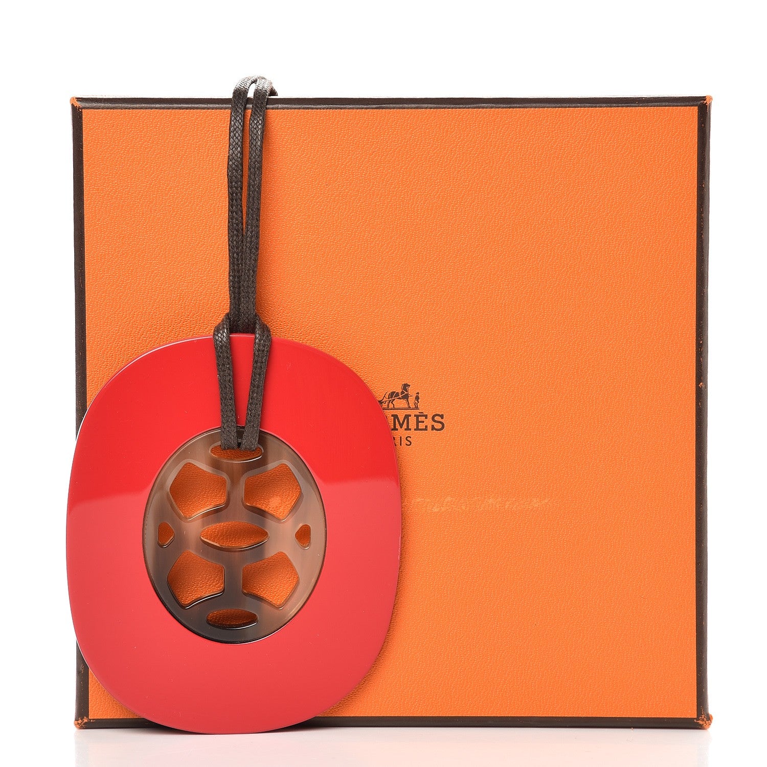 Hermes Buffalo Horn Lacquer Lift Necklace GM Rouge Carmin 4 of 4