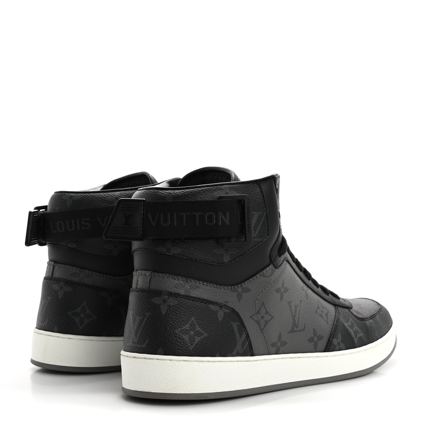 Calfskin Monogram Eclipse Mens Rivoli High Top Sneakers 9 Black Grey