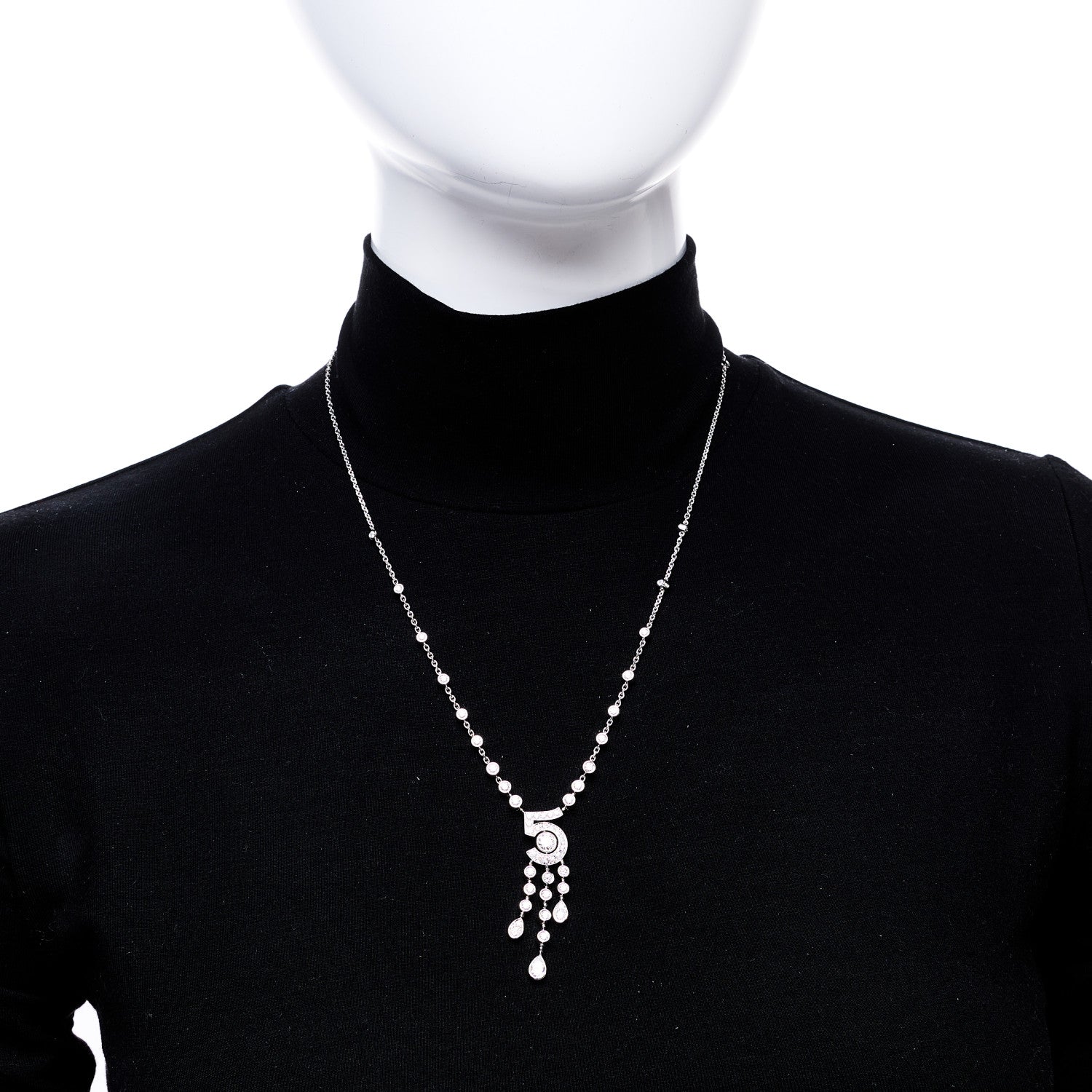 Chanel 18K White Gold Diamond Eternal No 5 Drop Necklace 2 of 6