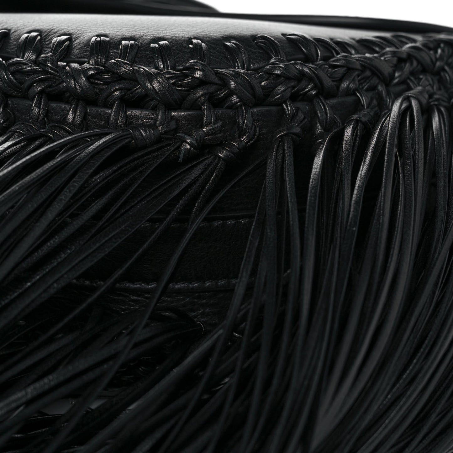 Grained Calfskin Large Fringe Bobby Flap Black