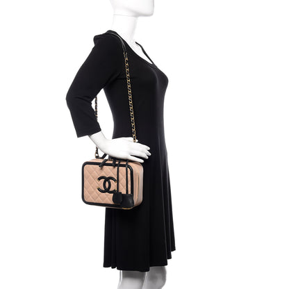 Chanel Caviar Quilted Medium CC Filigree Vanity Case Beige Black 2 of 10