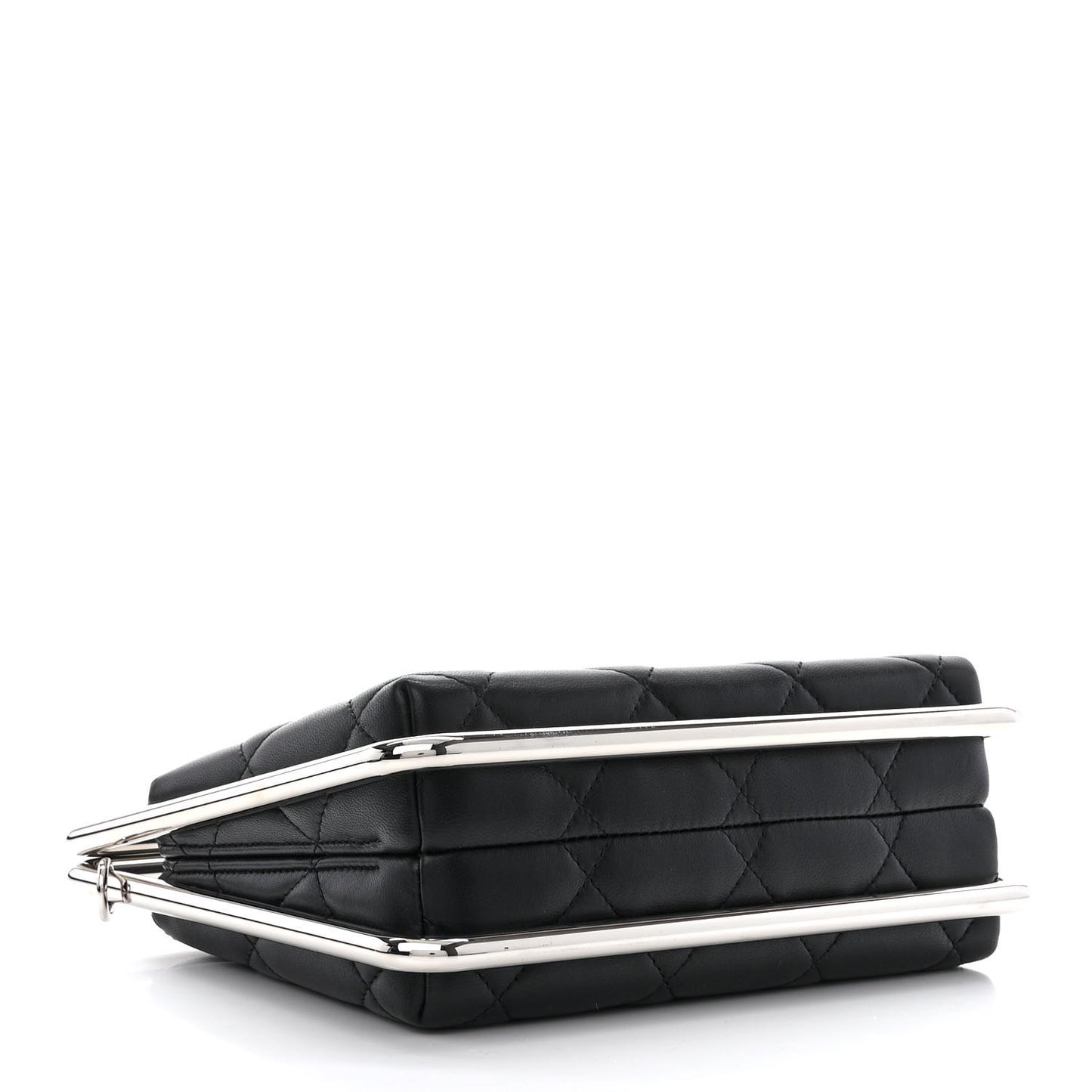 Quilted Lambskin Metal Bar Clutch Bag Black