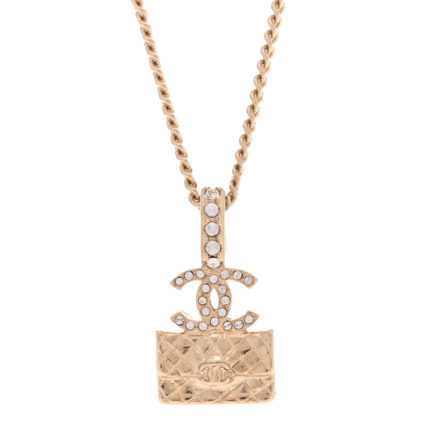 Chanel Metal Crystal Quilted Flap Bag Necklace Gold 4 of 6