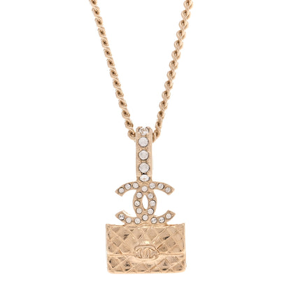 Chanel Metal Crystal Quilted Flap Bag Necklace Gold 4 of 6