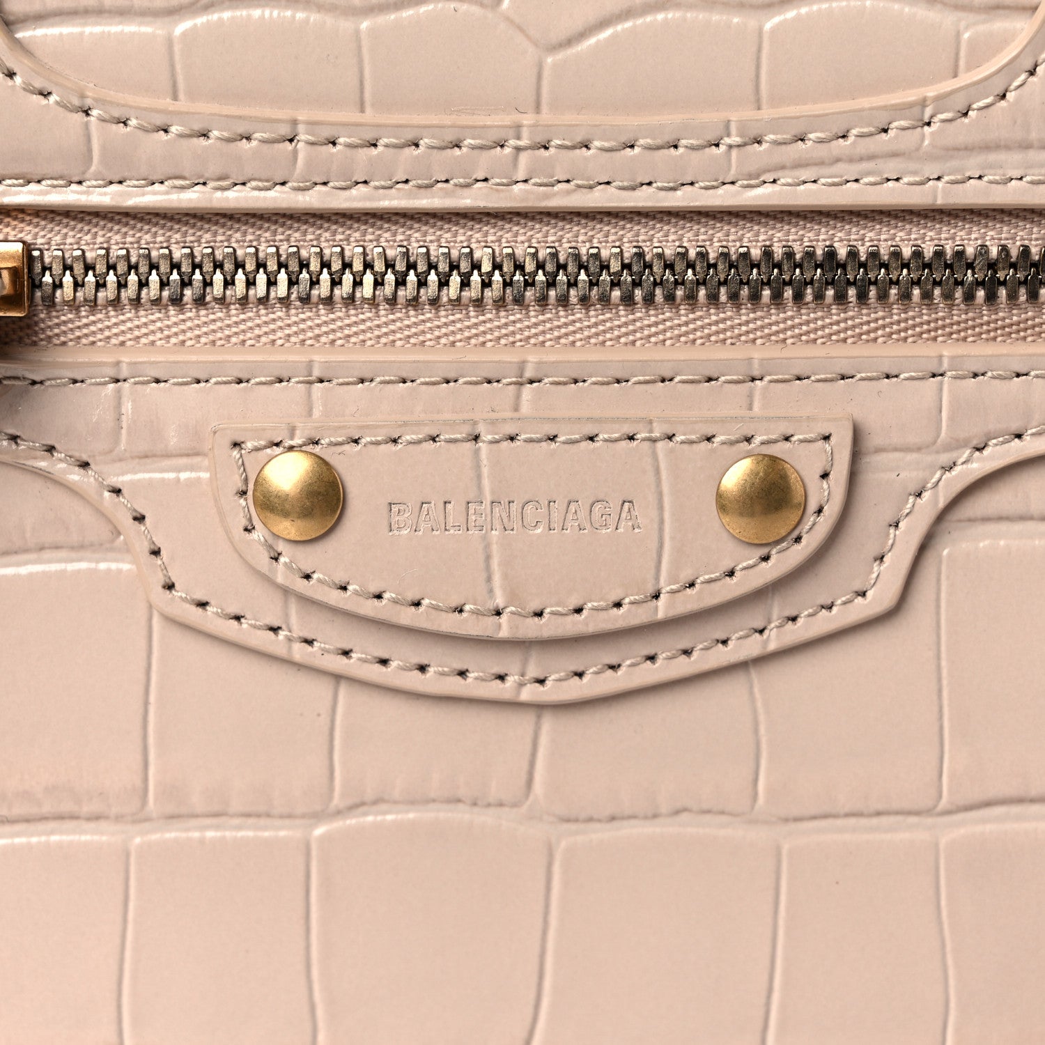 Balenciaga Shiny Supple Calfskin Crocodile Embossed Neo Classic Gold Hardware Mini City Light Beige 12 of 12